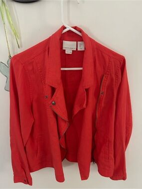 Cynthia Rowley Red Asymmetrical Moto Jacket